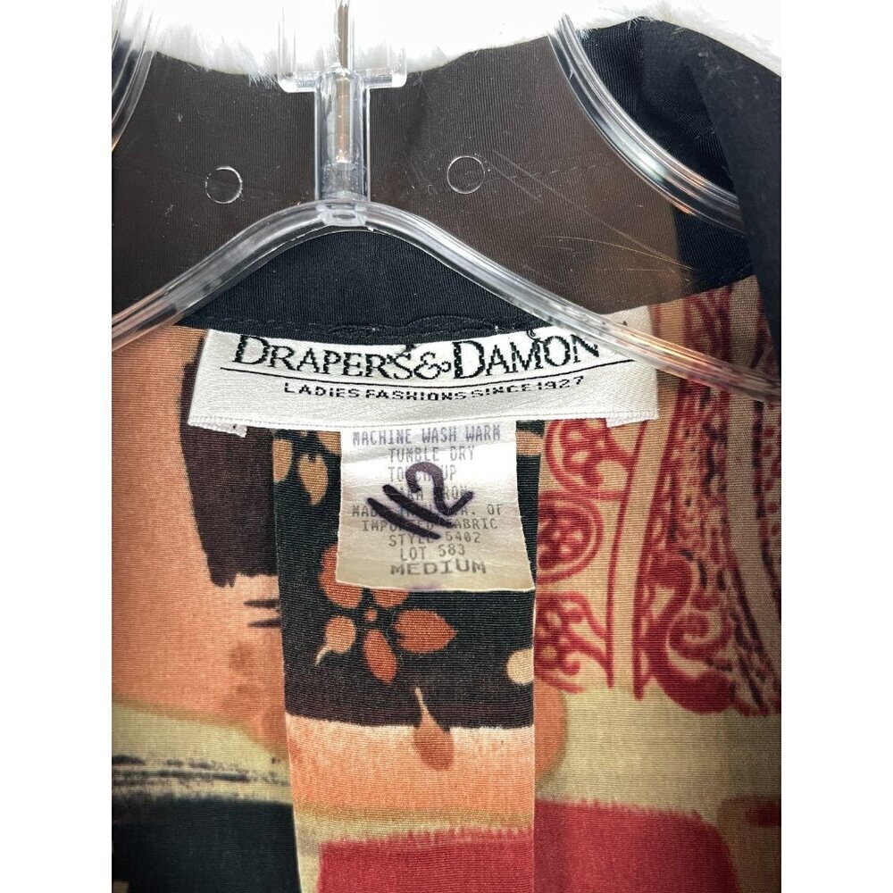Draper's & Damon's Medium Long Sleeve Button Down Shirt Black Tan Floral Squares - Picture 7 of 8
